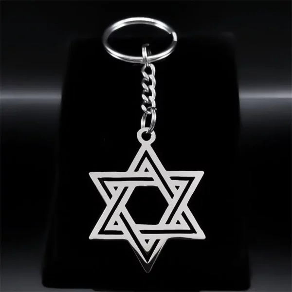 Hexagram Jewish Star of FC Key pour hommes et femmes, acier inoxydable, document argenté, protection de Jérusalem, cadeau de bijoux, K2678SRS08