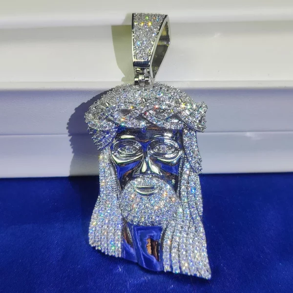Collier tête de jésus glacé, pendentif Hip Hop, pierres précieuses en Zircon, breloque pour hommes, accessoire de pendentif personnalisé pour le visage du jésus chrétien – Image 7