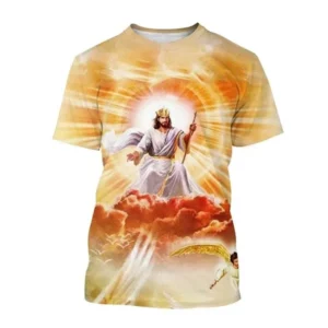 T-shirt imprimé 3D Jésus-Christ pour hommes et enfants, Dieu de Jésus nous bénisse, Économie graphiques, mode Streetwear, manches courtes, haut vintage