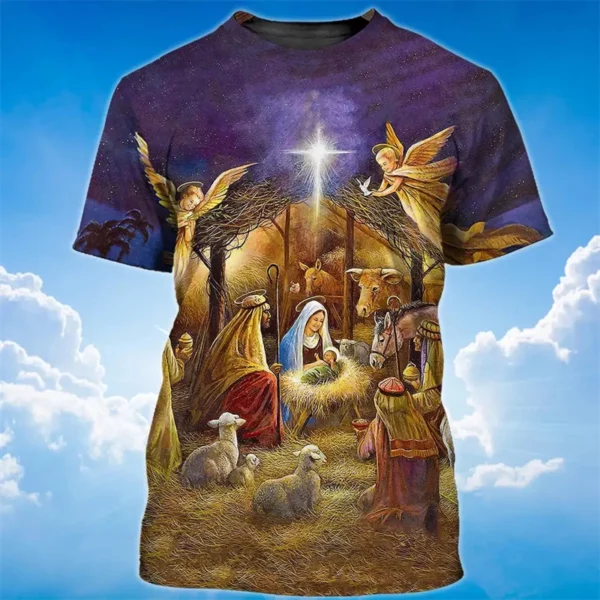 Mode 3D jésus croix impression t-shirt pour hommes christianisme dieu graphique surdimensionné T-shirts quotidien décontracté col rond à manches courtes hauts – Image 15