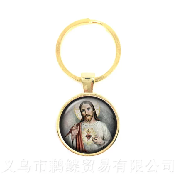 Porte-clés mère de bébé béni vierge marie, pendentif chrétien de jésus Christ, porte-clés en carrelage de verre religieux catholique – Image 2
