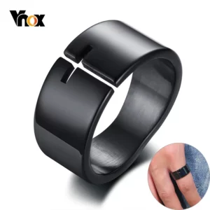 Vnox élégant anneau croix creuse pour hommes noir en acier inoxydable forme irrégulière bande décontracté mâle religieux jésus bijoux