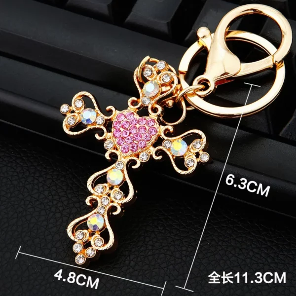 Porte-clés croix en cristal, jésus, chrétien, catholique, strass, sac de voiture, porte-clés pour hommes et femmes, bijoux – Image 2