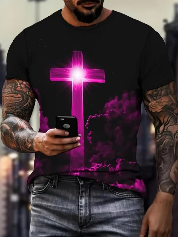 T-Shirt à Manches Courtes et Col Rond pour Homme, Vêtement de Rue, avec Impression Croisée, Graphique de Jésus, Grande Taille, Été – Image 10