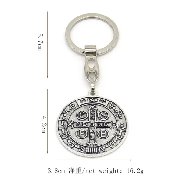 Porte-clés Médaillon Saint Benoît, Pendentif Bijoux Catholique, Double Face, Rond Jésus, Bijoux en Métal, Nouveau – Image 5