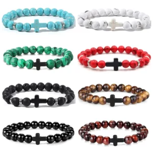 Charmsmic – Bracelet en perles croisées pour hommes, pierre œil de tigre, pin blanc, obsidienne, bijoux faits à la main, vente en gros, offre spéciale
