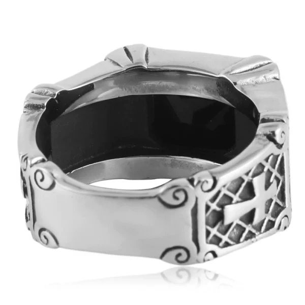 Bague rétro tendance en forme de croix en acier inoxydable pour hommes, anneau carré en pierre multicolore de Style Punk, accessoire à la mode – Image 3