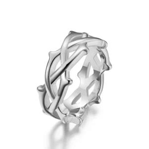 Bague de vigne en épine croisée pour hommes, bague Punk en acier inoxydable plaqué or noir, vente en gros