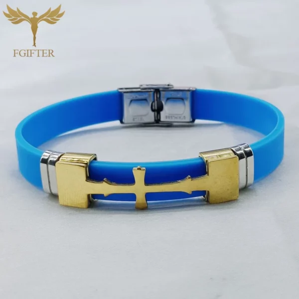 Bracelets en acier inoxydable pour documents en or, accessoire de symboles croisés, plusieurs couleurs, bracelet en caoutchouc, bracelets, religion chrétienne, bijoux – Image 9
