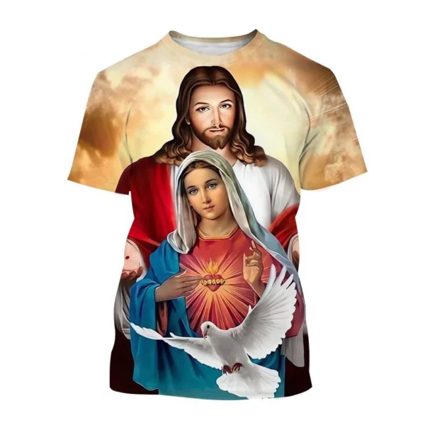 Offre spéciale mère de dieu chrétienne vierge marie impression 3D T-Shirt jésus croix dieu croix jésus aime tout chrétien unisexe haut décontracté – Image 4