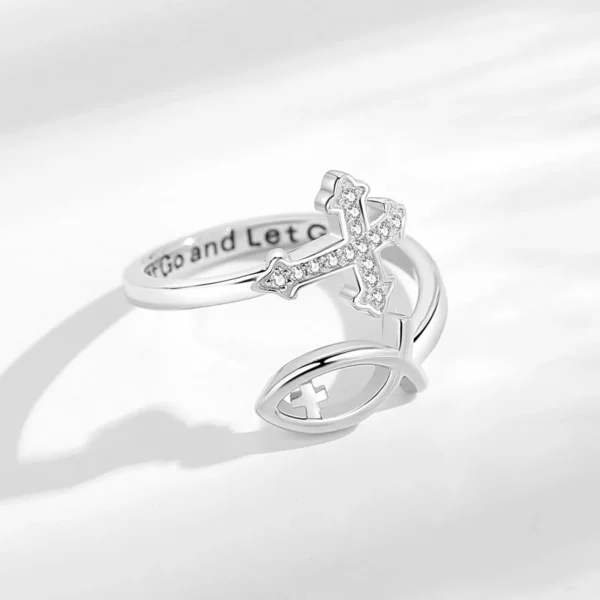 Eudora-Bague réglable en argent regardé 925 pour femme, croix de Jésus poisson, croix besters chrétienne, cadeau de bijoux Ichthus pour la colonne vertébrale – Image 4
