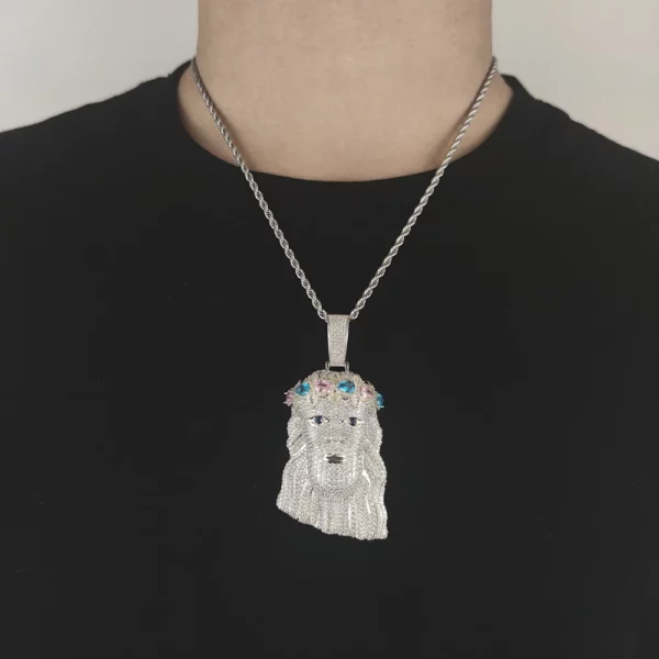 Pendentif de Jésus en diamant glacé de style hip-hop Bling, bijoux plaqués or et argent, pendentif de foi religieuse et chrétienne, cadeau – Image 35