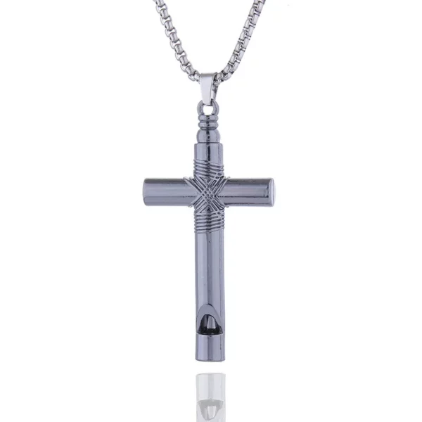 Collier avec pendentif en chaîne croisée en acier inoxydable 316L pour hommes, accessoire religieux de jésus, couleur gris argent – Image 7