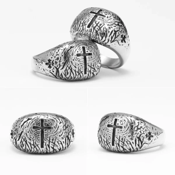 Bagues Vintage en acier inoxydable pour hommes et femmes, amulette de croix chrétienne, bijoux Punk Rock Cool, accessoires de mode, cadeau, vente en gros – Image 14
