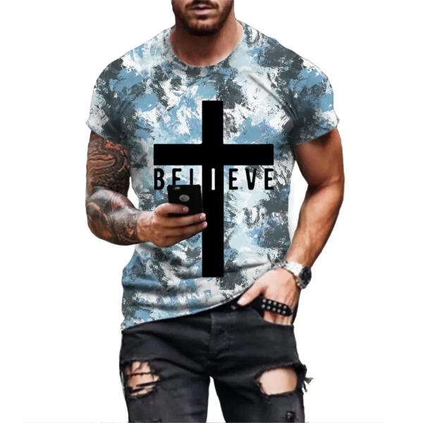 T-Shirt croix de Jésus-Christ pour hommes, Streetwear d'été, Harajuku, T-shirt drôle, T-shirt graphique de Jésus, Y-Fashion – Image 5
