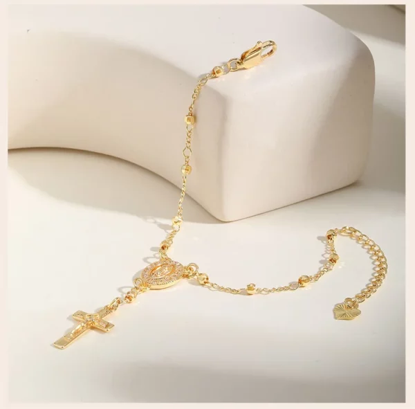 Bracelets plaqués or religieux narJésus Coss, catholique, cubique, contre-indiqué, chapelet, croix, lien perlé, bijoux – Image 13