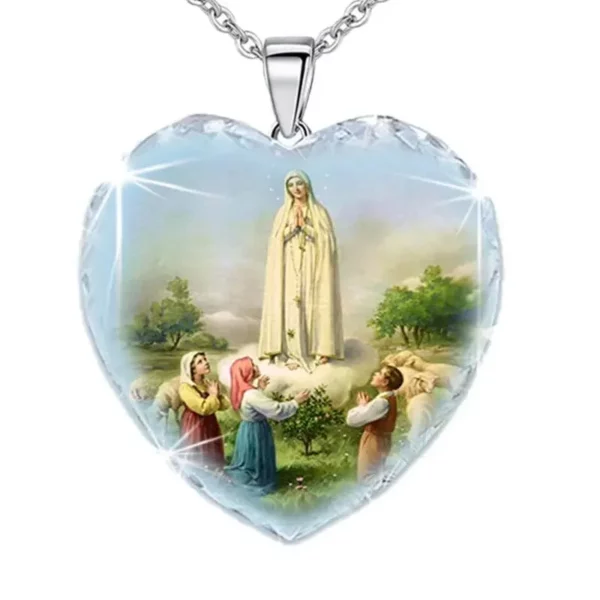 Collier pendentif en verre en forme de grand cœur pour femmes, breloque chrétienne de jésus partien, chaîne à maillons de couleur argent, bijoux pour femmes – Image 2