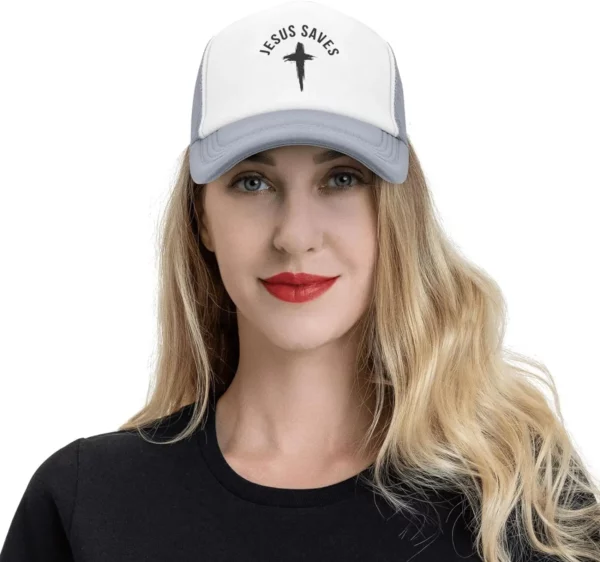 Casquette de baseball en maille pour hommes et femmes, chapeau de camionneur, Snapback noir, drôle, Jésus sauve la croix, dieu chrétien, foi, américains – Image 5