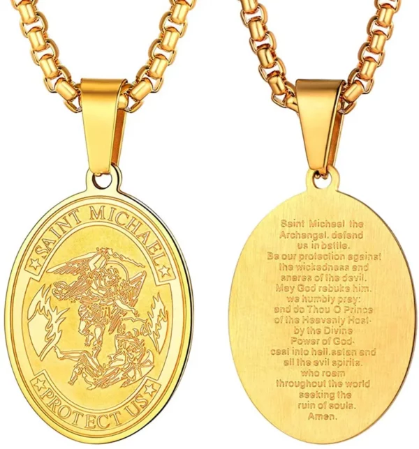 U7 – collier Saint-Michael en acier inoxydable pour homme et femme, pendentif ovale Saint bible, archange, chaîne Spiga, 22 pouces, P1063