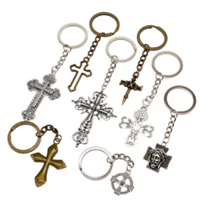 Porte-clés de voiture fait à la main pour hommes, accessoire vintage, croix de Jésus, christianisme, bijoux de bricolage, porte-bague, 1 pièce
