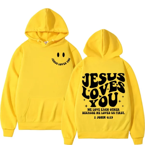 Jésus vous aime Double face sweat à capuche imprimé haute rue mode surdimensionné pulls hommes femmes haute qualité Vintage sweats – Image 11