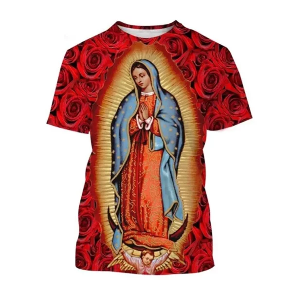 T-shirt imprimé 3D graphique Vierge Marie pour hommes et femmes, chrétien, béni, Jésus, dieu, manches courtes, Respzed, Harajuku Tee Top, vêtements pour enfants – Image 5