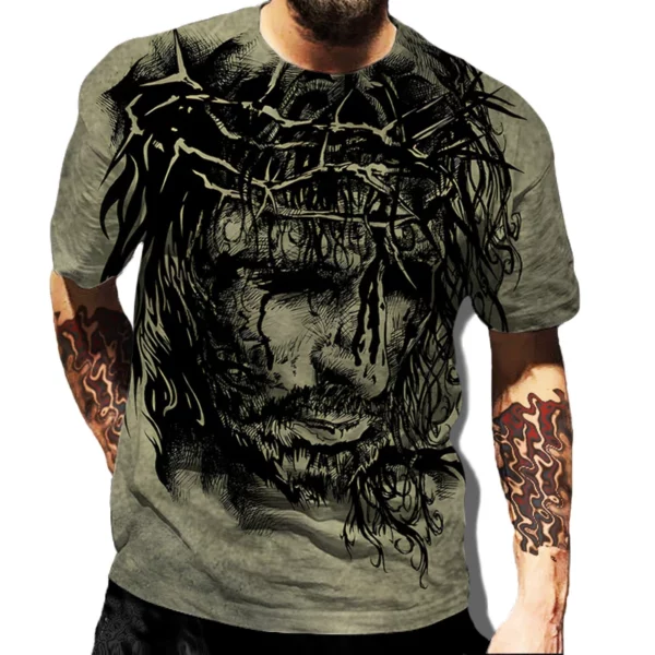 Jésus Christ croix 3d imprimé T-shirt hommes T-shirt Design classique décontracté à manches courtes surdimensionné rue mode t-shirts amples hauts – Image 3
