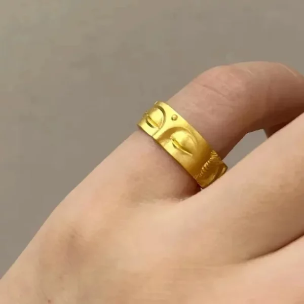 Bague ouverte demi-visage de Jésus en or vintage pour hommes et femmes, bijoux de croyance religieuse rétro, matiques en cuivre pur, cadeaux de bandes – Image 5