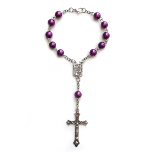 QIGO-Bracelets chapelet croix en perles plastiques violettes, pendentif voiture, prière catholique, cadeau bijoux