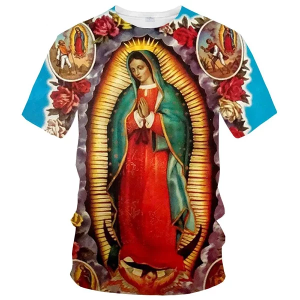 T-shirt vierge Maria 3D pour hommes et femmes, vêtements décontractés à manches courtes, pleine taille, nouveaux vêtements pour hommes à la mode d'été – Image 5