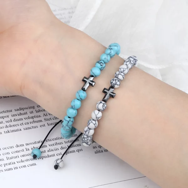 Bracelet en Pierre Naturelle pour Homme et Femme, Pendentif Croix de Jésus, Œil de Tigre Perlé, Tressé, Guérison Énergétique, Bijoux à la Mode, Cadeau, 6mm – Image 17
