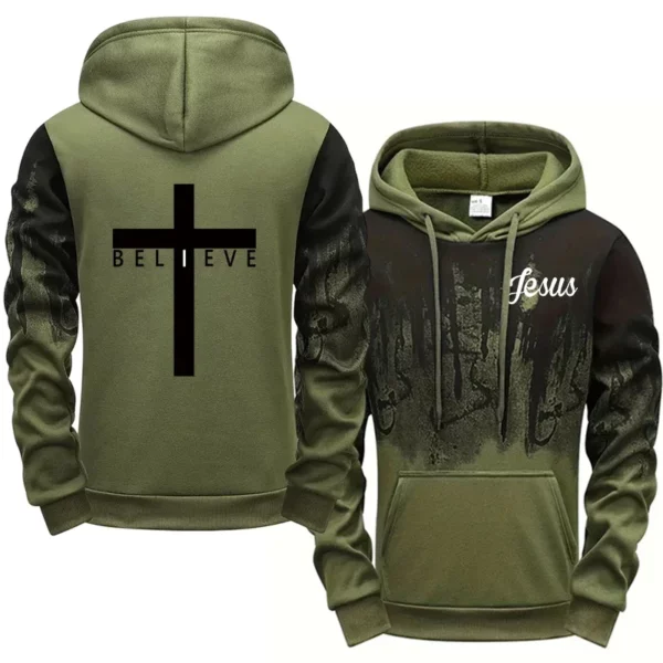 Sweat à capuche Style jésus Christ pour hommes, sweat-shirt à capuche imprimé croix de haute qualité, toutes saisons, quotidien, décontracté, sport, mode pull – Image 2