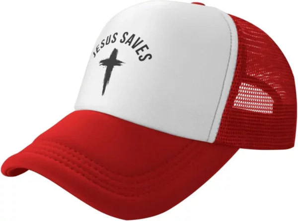 Casquette de baseball en maille pour hommes et femmes, chapeau de camionneur, Snapback noir, drôle, Jésus sauve la croix, dieu chrétien, foi, américains – Image 13