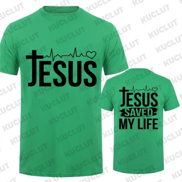 Jésus sauver ma vie imprimer hommes t-shirt à manches courtes col rond t-shirt Religion chrétienne foi t-shirt hauts vêtements Camisetas – Image 9