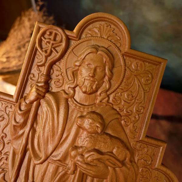 Statue de Jésus-Christ religieux pour la décoration murale, plaque en bois sculptée, image de Saint Catholique, troupeau de bons contribuables – Image 9