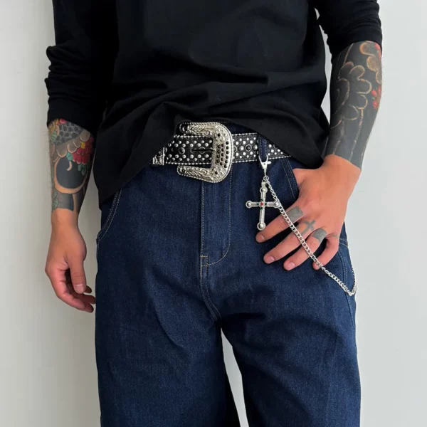 52CM Punk croix jésus pendentif porte-clés pour hommes Rock Goth pantalon taille ceinture portefeuille sac chaîne jean pantalon mâle bijoux Grunge – Image 12