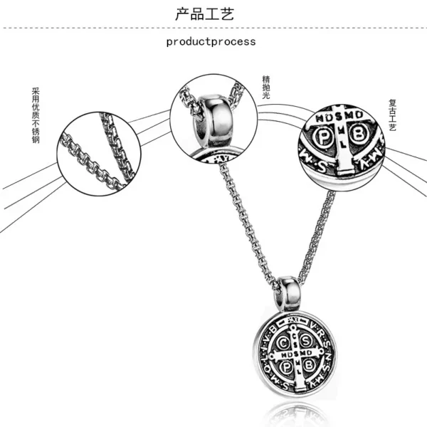 Collier Saint benoît en acier inoxydable, médaille de San Benito, pendentif spirituel de la vierge marie pour hommes et femmes – Image 5