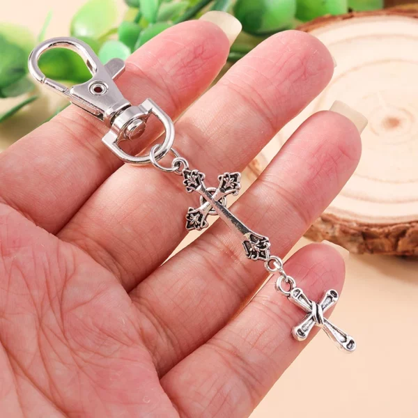 Porte-clés croix en cristal chic, porte-clés religieux de Jésus, porte-clés de voiture, pendentif de sac à main, accessoires de bijoux à bricoler soi-même – Image 32