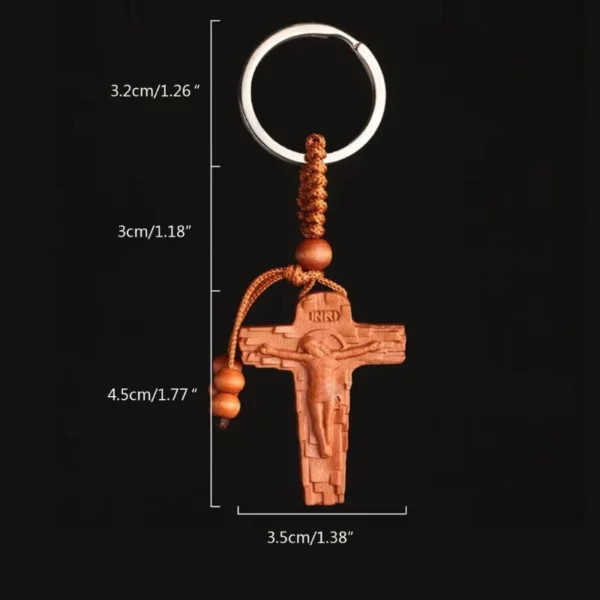 Porte-clés croix de Jésus en bois, décoration de sac, breloque de voiture, support prédire, pendentif fait main, cadeau religieux chrétien – Image 5