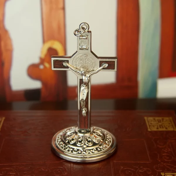 HT – crucifix de jésus en métal, fournisseur d'église, croix de Table catholique avec support pour les prières du Christ, décoration de maison de Jérusalem – Image 9