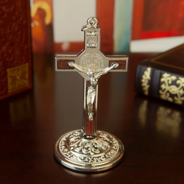 HT – crucifix de jésus en métal, fournisseur d'église, croix de Table catholique avec support pour les prières du Christ, décoration de maison de Jérusalem – Image 13