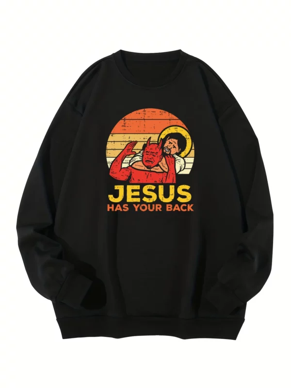 Jésus a votre dos lettre impression sweat femmes pull décontracté chaud doux sweats à capuche ample col rond polaire femme vêtements – Image 8