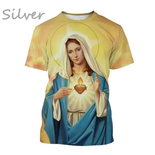 T-shirt imprimé 3D de la Vierge Marie pour femmes, déesse de la misériUL, chrétien, béni Jésus, dieu, t-shirts, vêtements pour femmes, unisexe, manches courtes – Image 5