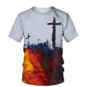 Croix jésus Style chrétien impression 3D mode décontracté hommes et femmes quotidien ample confortable grande taille col rond manches courtes T-shirt