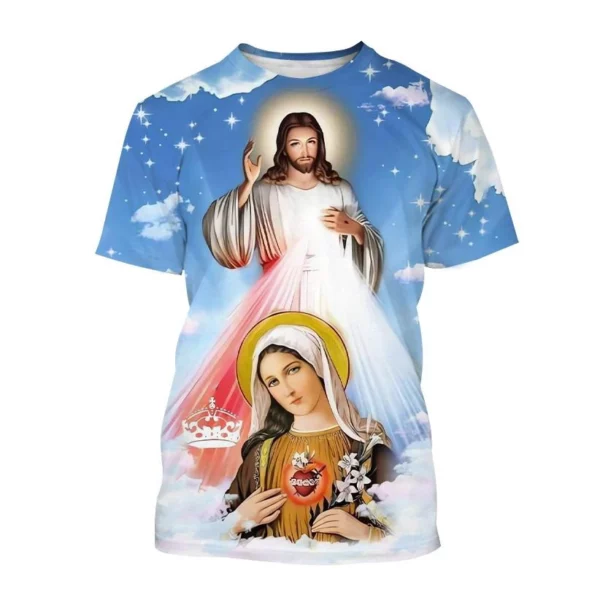Offre spéciale mère de dieu chrétienne vierge marie impression 3D T-Shirt jésus croix dieu croix jésus aime tout chrétien unisexe haut décontracté – Image 3