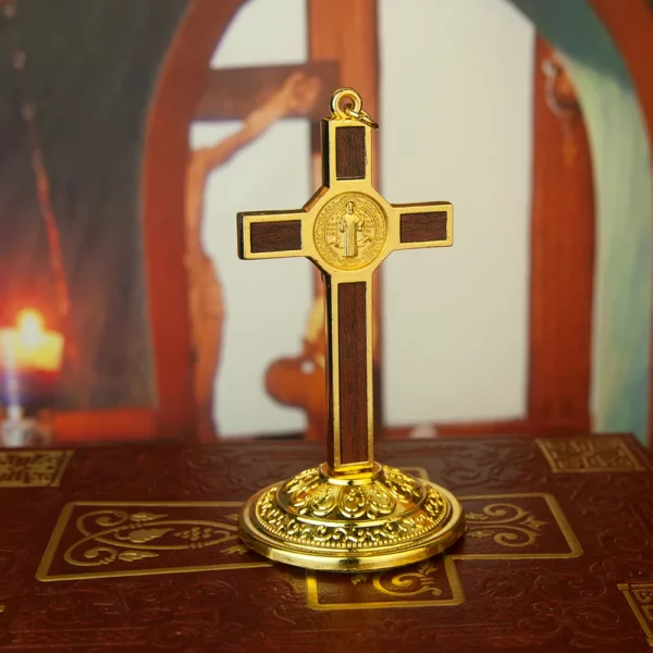 HT – crucifix de jésus en métal, fournisseur d'église, croix de Table catholique avec support pour les prières du Christ, décoration de maison de Jérusalem – Image 4