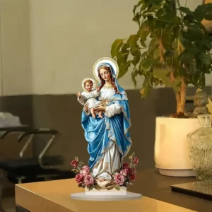 Bienheureuse Marie avec Enfant Jésus Signe JO Catholique Art, Collection Chrétienne, Décoration de Maison pour Salon NikBureau Bureau Festival