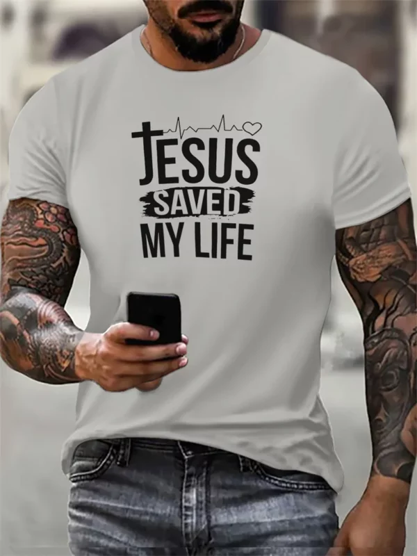 Jésus lettres anglaises 3d imprimé hommes mode tendance T-Shirts 6XL grande taille à manches courtes rue décontracté hauts t-shirt d'été – Image 3