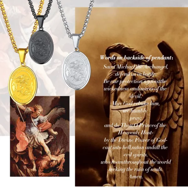 U7 – collier Saint-Michael en acier inoxydable pour homme et femme, pendentif ovale Saint bible, archange, chaîne Spiga, 22 pouces, P1063 – Image 10