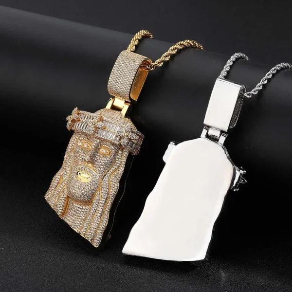 Pendentif de Jésus en diamant glacé de style hip-hop Bling, bijoux plaqués or et argent, pendentif de foi religieuse et chrétienne, cadeau – Image 26